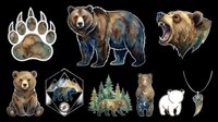 Brown bear paw print and wildlife illustrations isolated on transparent background, ready for t-shirt design, clipart, stickers, sublimation and print-on-demand products.