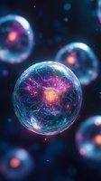 Glowing neural network sphere with electric connections and energy core floating in cosmic space with bokeh lights for technology and science concepts.