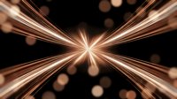 Golden light rays burst from central point creating dynamic starburst effect with warm bokeh circles on black background for motion graphics and presentations.