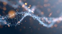 Abstract network of glowing dots and lines connected in futuristic pattern against dark background with bokeh light effects, representing digital technology and connectivity.