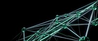 Glowing green network of connected nodes and lines on dark background, representing digital technology, data communication, and futuristic connectivity.