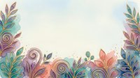 Watercolor floral border with spiral flowers, leaves, and botanical elements in soft pastel colors on white background, isolated for design use.