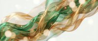 Flowing green and gold ribbons with metallic shimmer creating elegant waves against white background for luxury design projects.