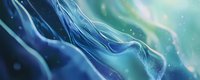 Abstract fluid art in deep blue and turquoise tones with flowing white streams and light particles creating dynamic motion effect. Suitable for modern interior design.
