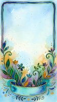 Watercolor floral frame with blue and gold botanical elements, ribbon banner, and copy space for greeting cards, invitations, and posters.