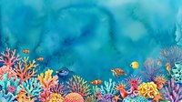 Vibrant underwater coral reef scene with tropical fish, sea anemones and marine life in turquoise ocean waters for educational and decorative purposes.