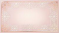 Art deco rose gold frame with geometric snowflake pattern border on soft pink background for luxury winter holiday greeting cards and elegant festive designs.