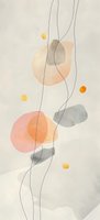Minimalist abstract composition with flowing lines and soft peach, orange and gray shapes on light background. Gentle organic forms create modern wall art design.