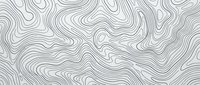 Monochrome topographic map pattern with flowing contour lines on white background, seamless tile for wallpaper, fabric, or web design.