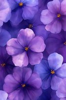 Purple and violet flowers with delicate petals and golden centers creating vibrant floral pattern for spring decorations and botanical designs.