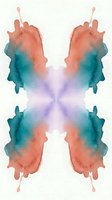 Abstract watercolor butterfly shape with coral pink teal purple gradient blends on white background for creative design projects and artistic applications.