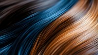 Abstract flowing hair strands in blue and copper tones with dynamic motion blur effect for modern design projects and creative backgrounds.