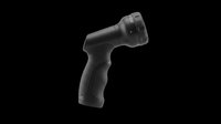 Black garden hose spray nozzle with pistol grip, isolated on transparent background, ready for clipart, stickers, print on demand, and t-shirt design use.