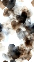 Watercolor hearts in brown and gray tones create dreamy seamless pattern on white background, romantic abstract design for fabric, wallpaper and gift wrap.