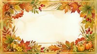 Autumn harvest frame with fall foliage, pumpkins, berries, and seasonal produce border on aged paper background for seasonal designs.