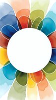 Watercolor flower petals in rainbow colors surrounding white circle center for logo design, branding, greeting cards, and creative projects.