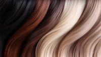 Luxurious wavy hair texture in multiple natural colors from black to blonde. Smooth gradient transitions create flowing pattern for hair and beauty industry designs.
