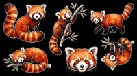 Red panda collection with isolated animals on transparent background, ready for t-shirt design, clipart, stickers, sublimation and print-on-demand projects.