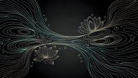 Elegant flowing lines with lotus flowers create sophisticated abstract pattern on dark background for luxury design projects and meditation themes.
