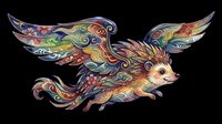 Colorful flying hedgehog with ornate decorative wings, isolated on transparent background. Great for stickers, t-shirt design, print on demand, and sublimation crafts.