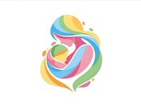 Colorful abstract mother and baby silhouette in flowing organic shapes. Maternal bond concept for healthcare, family services, and wellness branding.