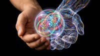 Human hand holding glowing digital brain with colorful neural connections and light patterns on black background for technology, artificial intelligence, and innovation concepts.