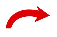 Red curved arrow pointing right on white background, isolated design element for presentations, infographics and business materials.