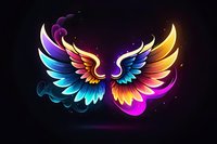Glowing rainbow wings with mystical aura on black background, perfect for fantasy art, game design, tattoo inspiration or spiritual concept illustration.