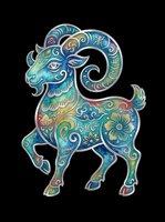 Ornate decorative goat with intricate blue and gold patterns, isolated on transparent background. Ready for t-shirt design, clipart, stickers, sublimation, and print-on-demand products.