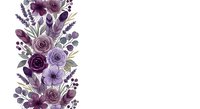 Purple watercolor floral border with roses, lavender and berries on white background for wedding invitations, greeting cards and romantic designs.