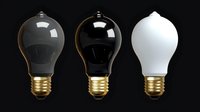 Three vintage-style light bulbs with brass bases on black background. Clear, smoke, and white frosted glass bulbs for retro lighting design concepts.