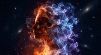Abstract fire and ice smoke collision creating dramatic contrast against starry space background for creative projects and digital art compositions.