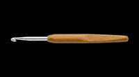 Crochet hook with bamboo wooden handle and silver metal tip, isolated on transparent background, ready for crafting clipart, stickers, t-shirt design, and print on demand use.