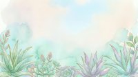 Soft watercolor succulents border on pastel mint and blush background, perfect for cards, invitations, and social media banners.