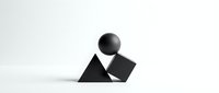 Minimalist black geometric shapes composition with sphere triangle and cube on white background for modern design projects.