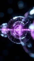 Futuristic circular network visualization with glowing purple and blue light effects on dark background, representing digital connectivity and technological advancement.