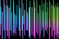 Vibrant vertical neon lines in rainbow colors against black background create dynamic pattern with blue, purple, and green gradient stripes for modern design projects.