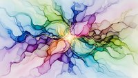 Abstract watercolor burst with flowing rainbow colors and organic shapes creating dynamic movement on white background for creative projects.