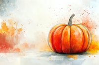 Orange pumpkin with watercolor splash effect on light background, artistic autumn seasonal composition with vibrant harvest vegetable decoration.