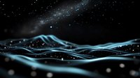 Abstract digital waves flowing through cosmic space with glowing particles and stars creating futuristic technology background for sci-fi designs.