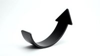 Black curved arrow pointing upward on white background isolated for business growth presentations and infographic design elements.