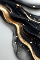 Luxurious black and gold marble abstract with flowing waves and glitter particles on light surface, modern luxury art background for elegant design projects.