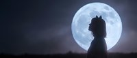 Woman silhouette against large full moon in night sky creating dramatic atmospheric scene for fantasy and mystical themed designs.