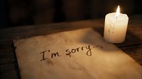 Handwritten apology note on aged paper beside a glowing candle on a dark wooden table, evoking regret, forgiveness, and emotional sincerity.