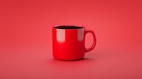 Red ceramic coffee mug on vibrant red background with soft shadow, minimalist composition for modern lifestyle and beverage advertising concepts.