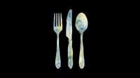 Watercolor cutlery set with fork, knife and spoon isolated on transparent background, ready for kitchen clipart, stickers, t-shirt design and print on demand.