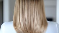 Straight blonde hair close up view from behind on white background, showing smooth texture and healthy shine. Professional hairstyling and haircare concept.