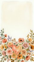 Watercolor floral border with heart, roses, poppies, and greenery in warm earth tones. Copy space for wedding, Valentine's card design.