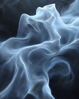 Ethereal blue smoke swirls creating abstract flowing patterns against dark background, with delicate wisps and curves forming mysterious atmospheric effects.