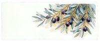 Watercolor olive branch with ripe black olives and green leaves on white background for Mediterranean cooking and natural food design projects.